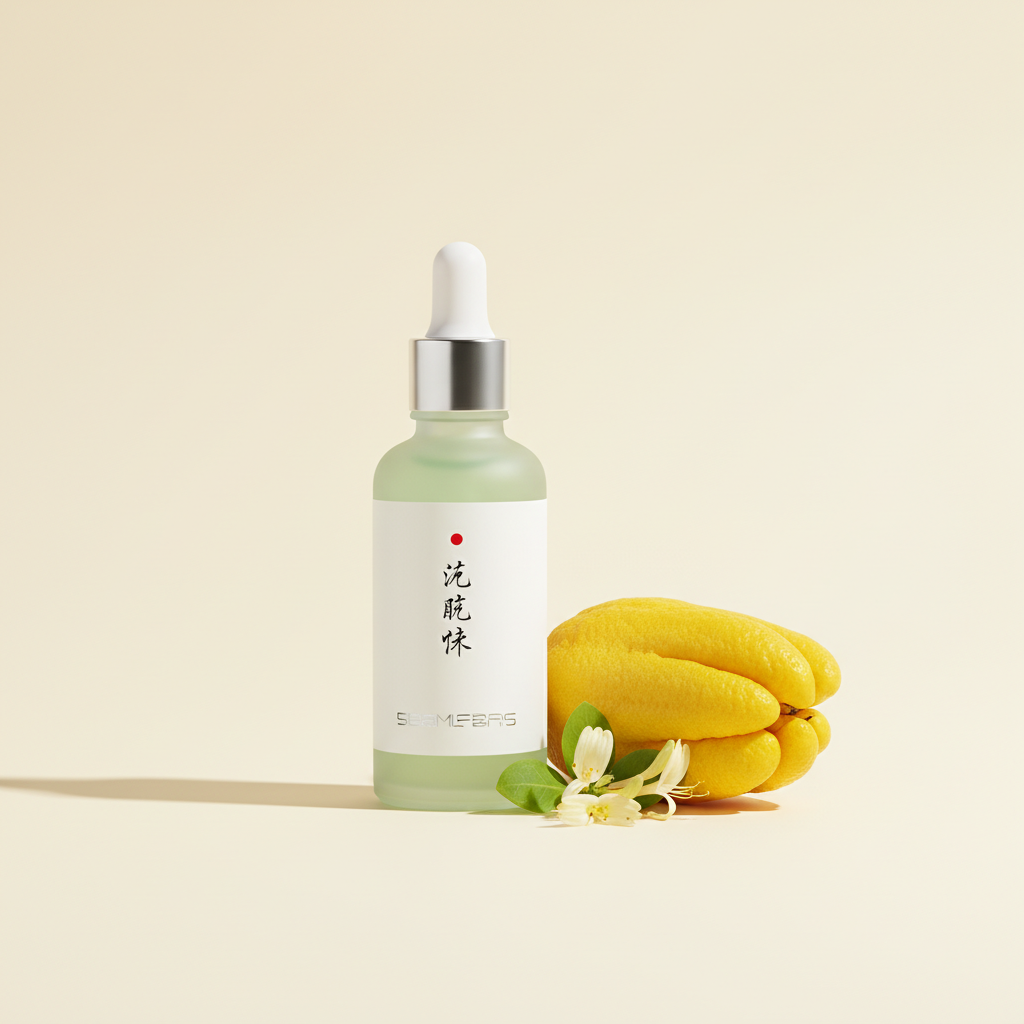 Jade-green frosted dropper bottle with Buddha's-hand citron and honeysuckle